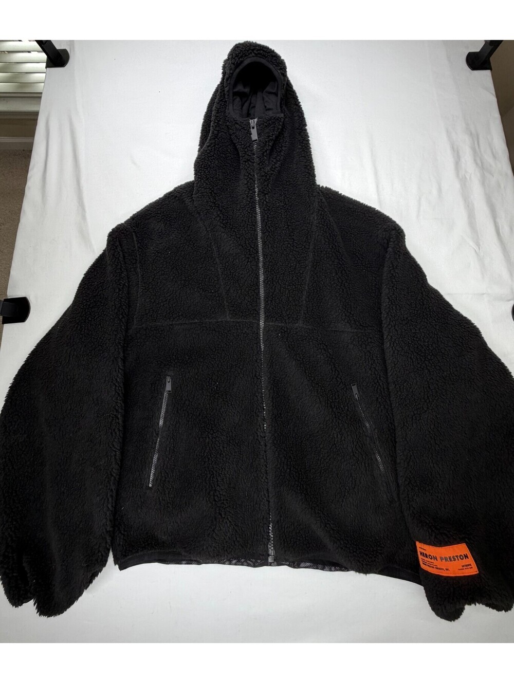 Heron Preston Men's Jacket Polar Fleece Hooded Full Zip Solid Size M Black NWT